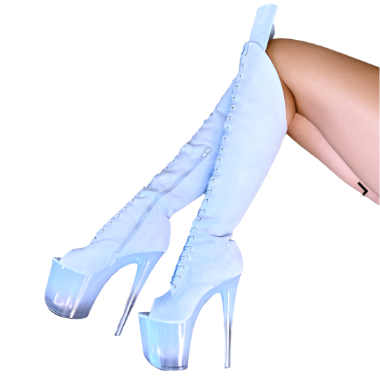 Hella Heels: Blue Ombre Open Toe Over Knee Boot 8" - INSTORE