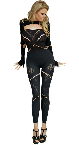 Full Long Sleeve Bodystocking with Cutouts