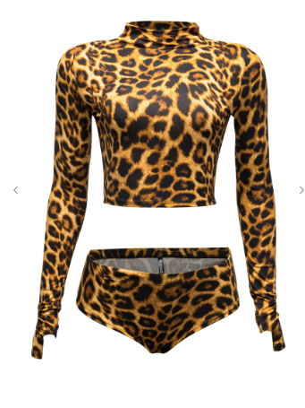 Leopard Long Sleeve and Booty Shorts Set