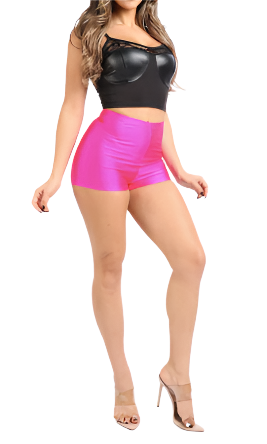 Shiny High Waisted Booty Shorts Fuchsia