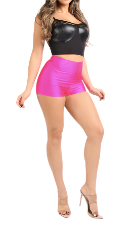 Shiny High Waisted Booty Shorts Fuchsia - Model Express Vancouver