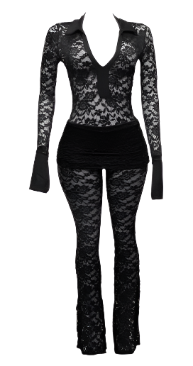 Lace Bodysuit and Pants Set Black