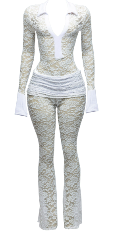 Lace Bodysuit and Pants Set White