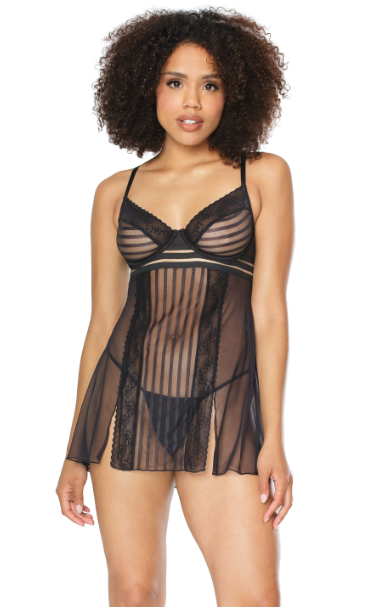 Mesh Underwire Baby Doll Black