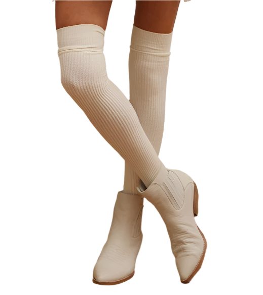 Ribbed Over the Knee Socks Ivory