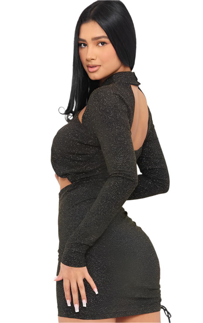 Glitter Criss Cross Halter Neck Sleeved Dress - Model Express Vancouver