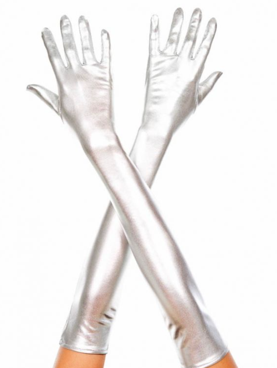 Extra Long Wet Look Gloves Silver - Model Express Vancouver