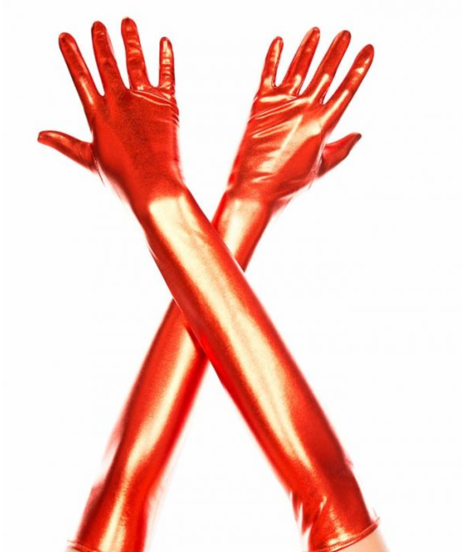 Extra Long Wet Look Gloves Red - Model Express Vancouver