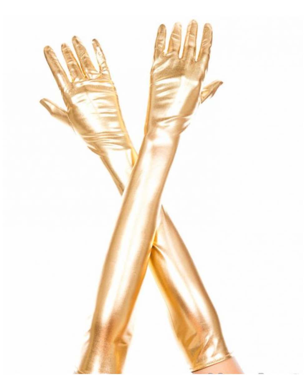 Extra Long Wet Look Gloves Gold - Model Express Vancouver