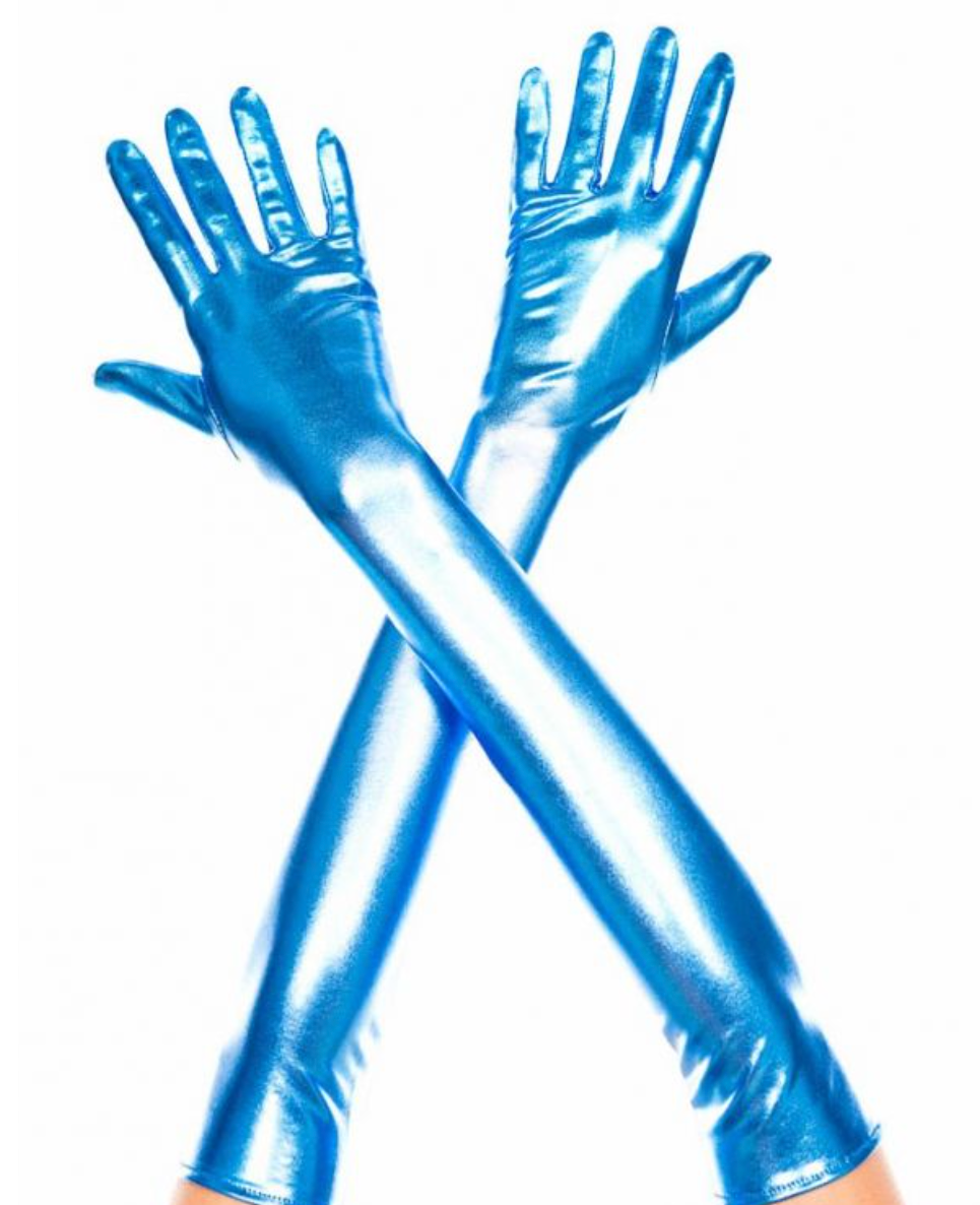 Extra Long Wet Look Gloves Blue - Model Express Vancouver