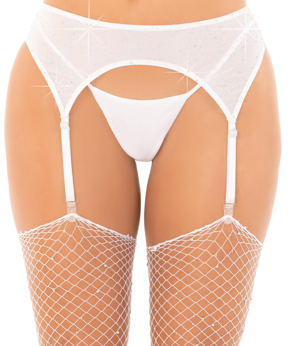 Rhinestone Garter Belt White - Model Express Vancouver
