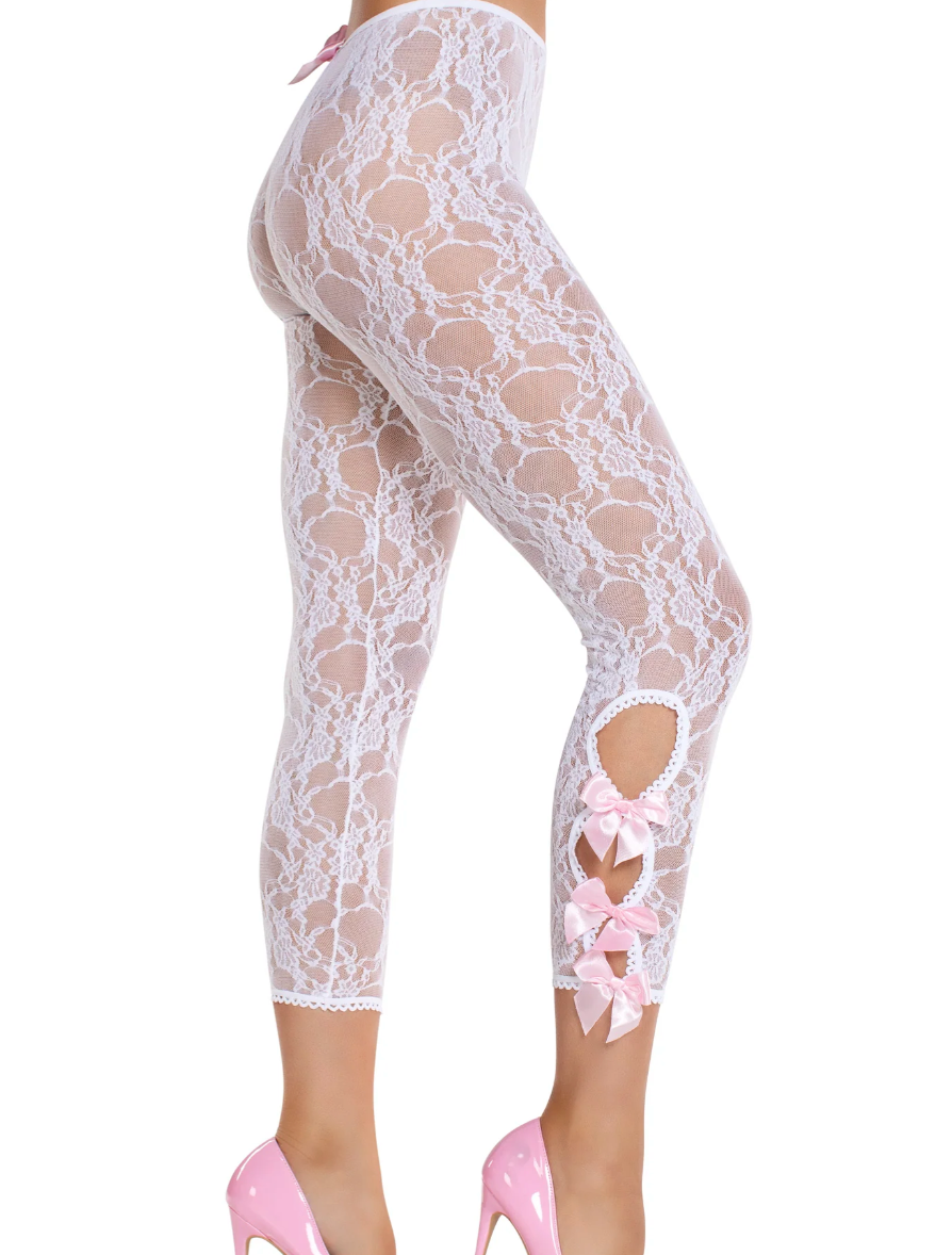 Floral Lace Footless Capri Tights with Keyhole Detail White - Model Express Vancouver
