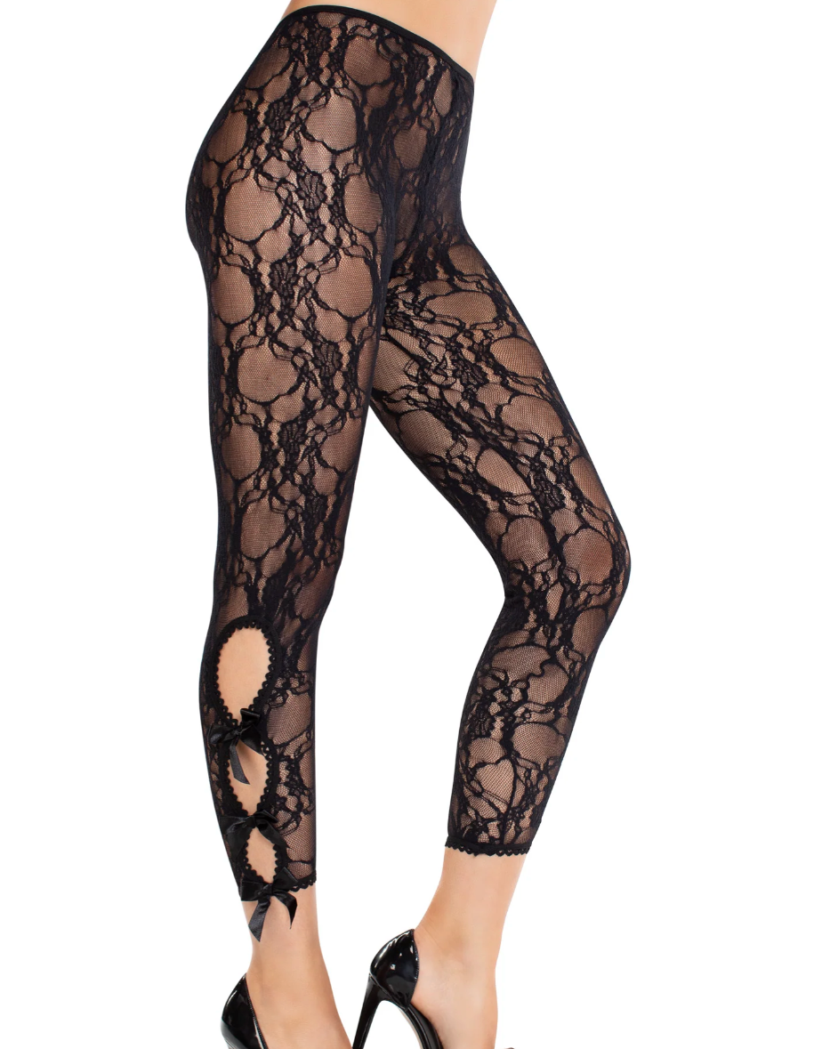 Floral Lace Footless Capri Tights with Keyhole Detail Black - Model Express Vancouver