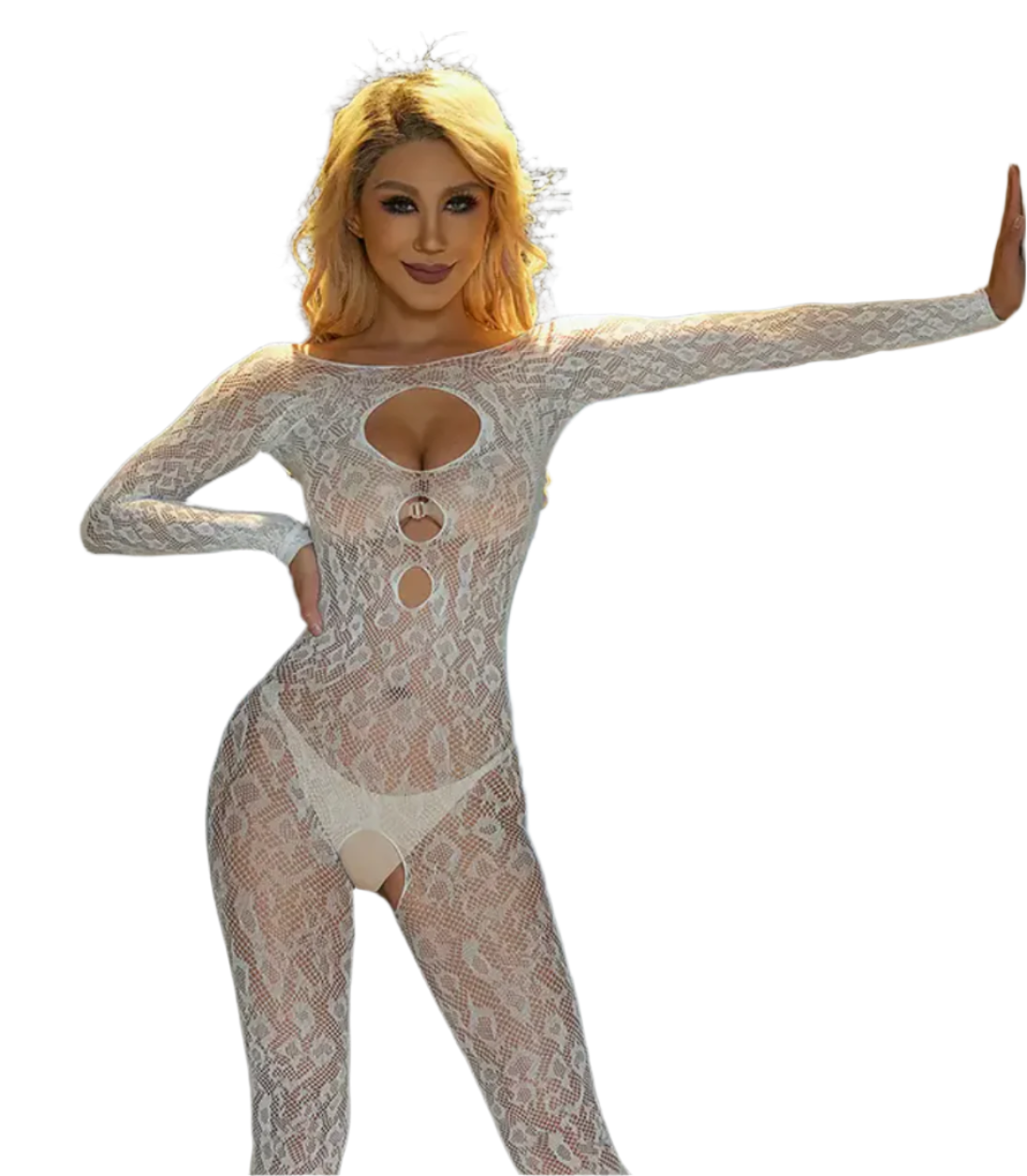 Glow in the Dark Lace Bodystocking with Sleeves White - Model Express Vancouver