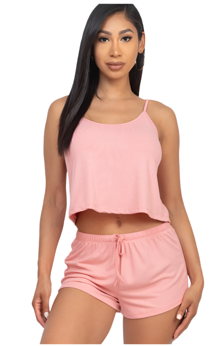 Ribbed Spaghetti Top and Short Set Blush - Model Express Vancouver