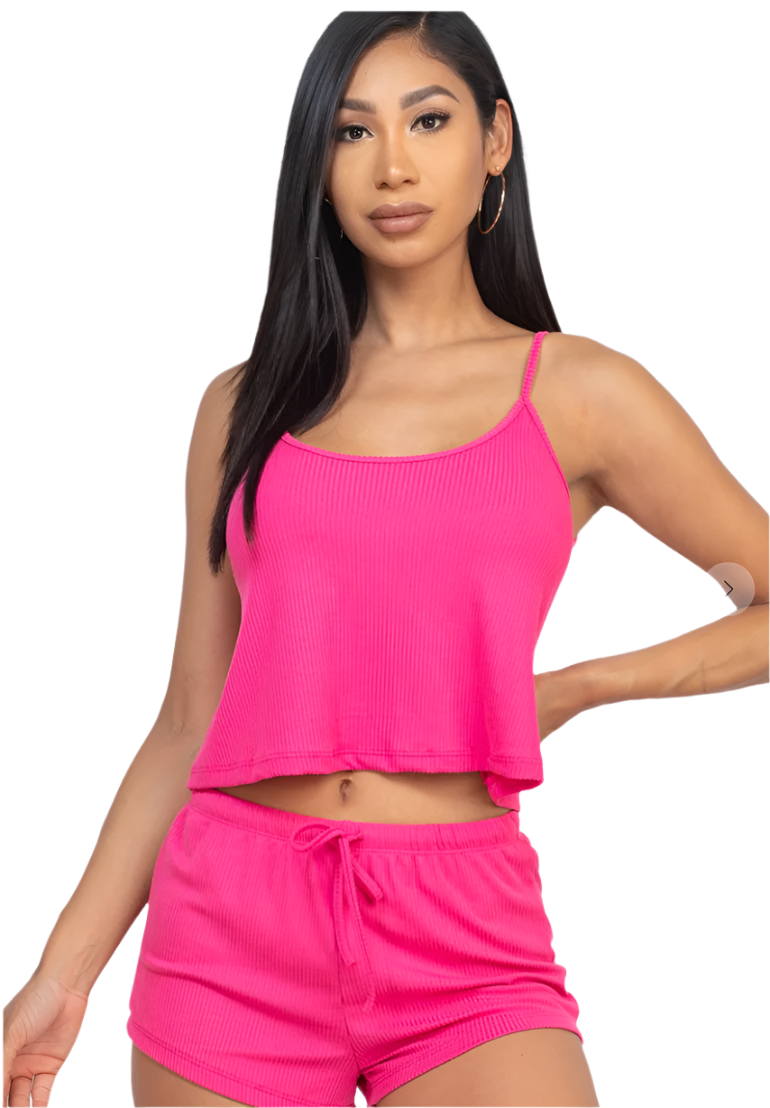 Ribbed Spaghetti Top and Short Set Fuchsia - Model Express Vancouver
