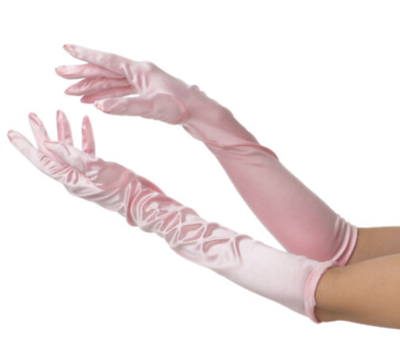 Extra Long Satin Gloves Baby Pink - Model Express Vancouver
