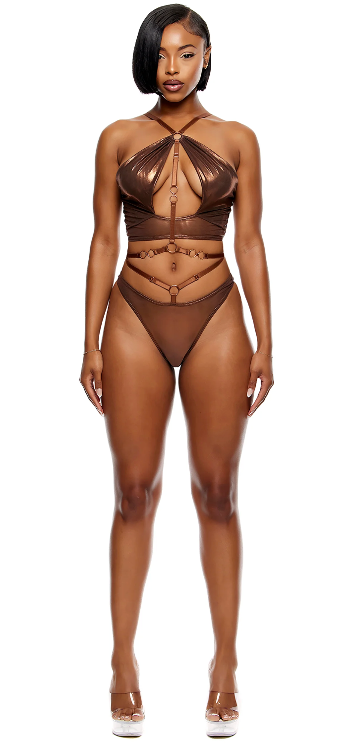 Metallic Halterneck and Panty Set Copper