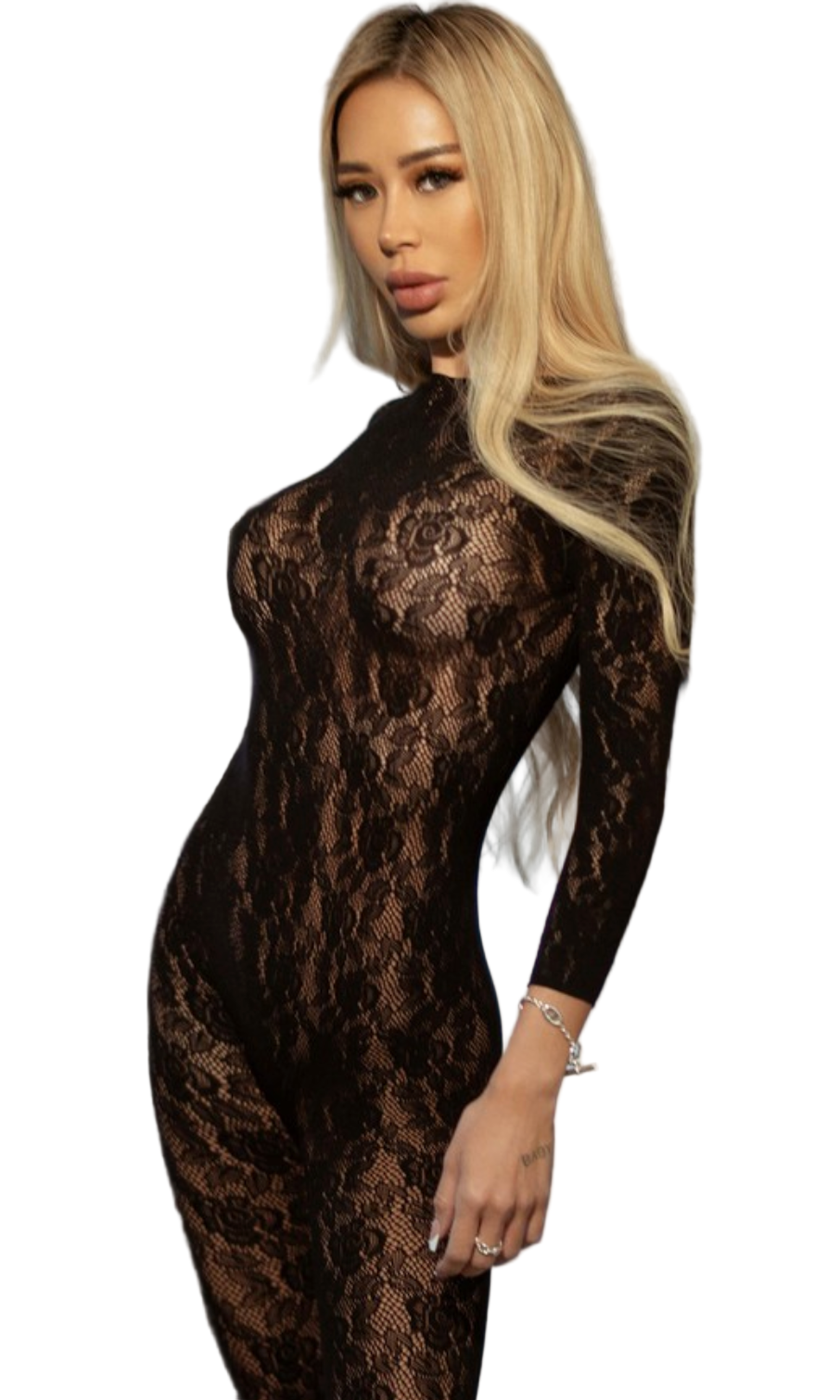 Full Lace Long Sleeve Bodystocking Black - Model Express Vancouver