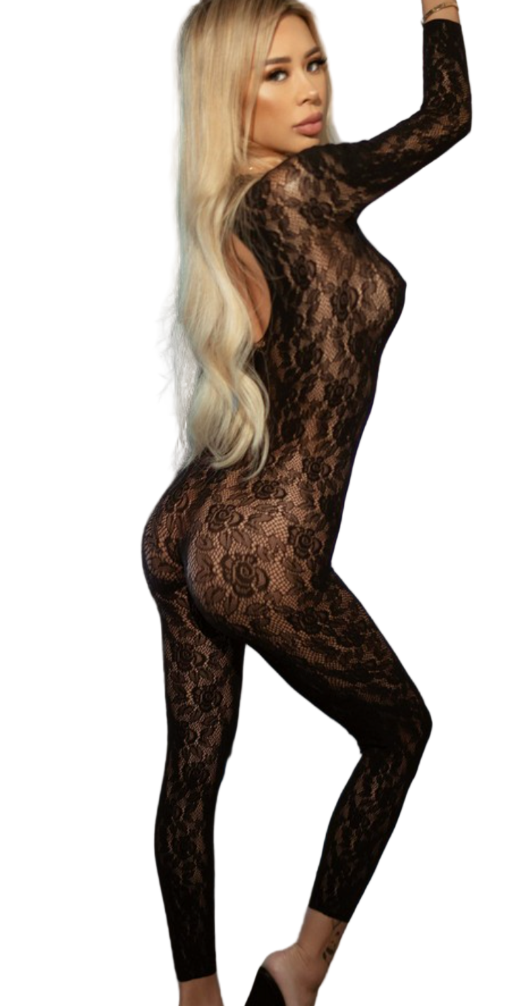 Full Lace Long Sleeve Bodystocking Black - Model Express Vancouver