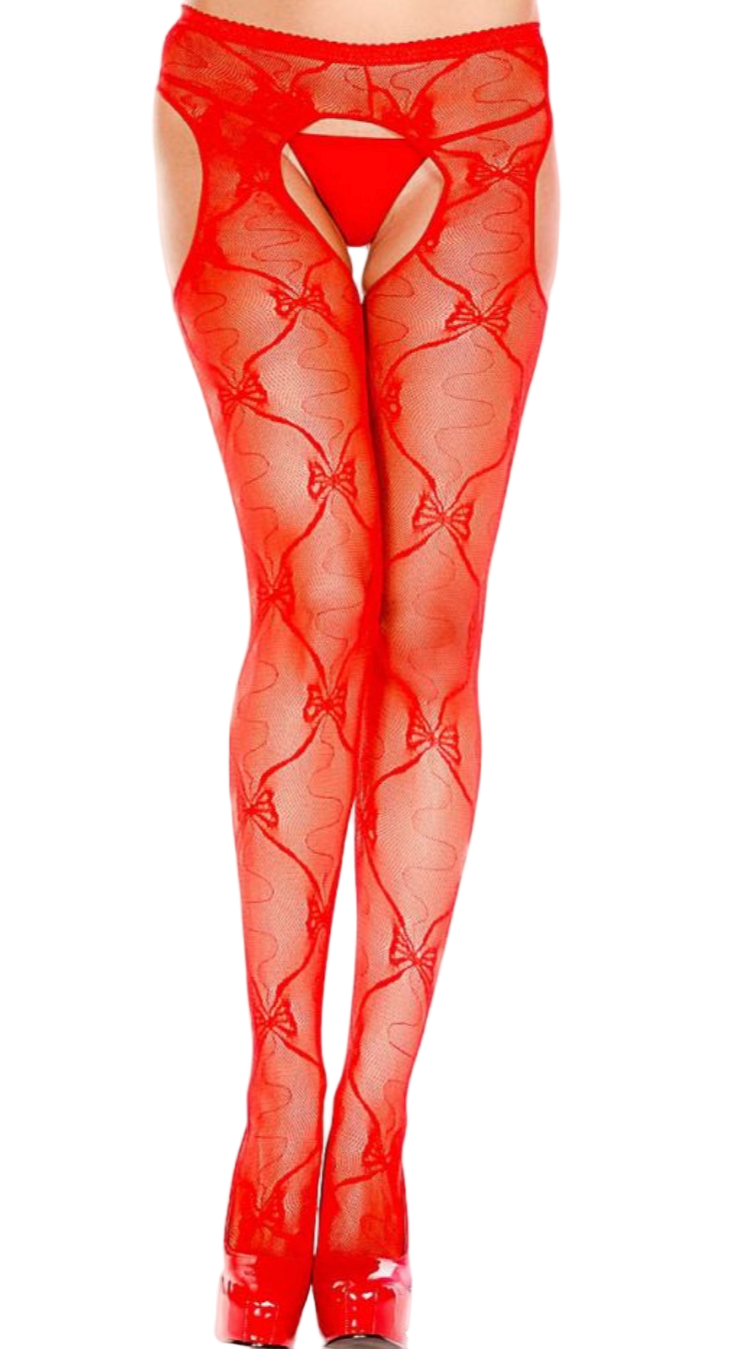 Suspender Bow Lace Pantyhose Red