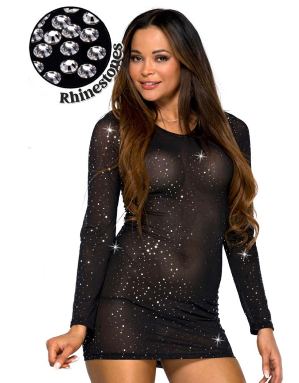 Sparkle Chiffon Long Sleeve Mini Dress - Model Express Vancouver