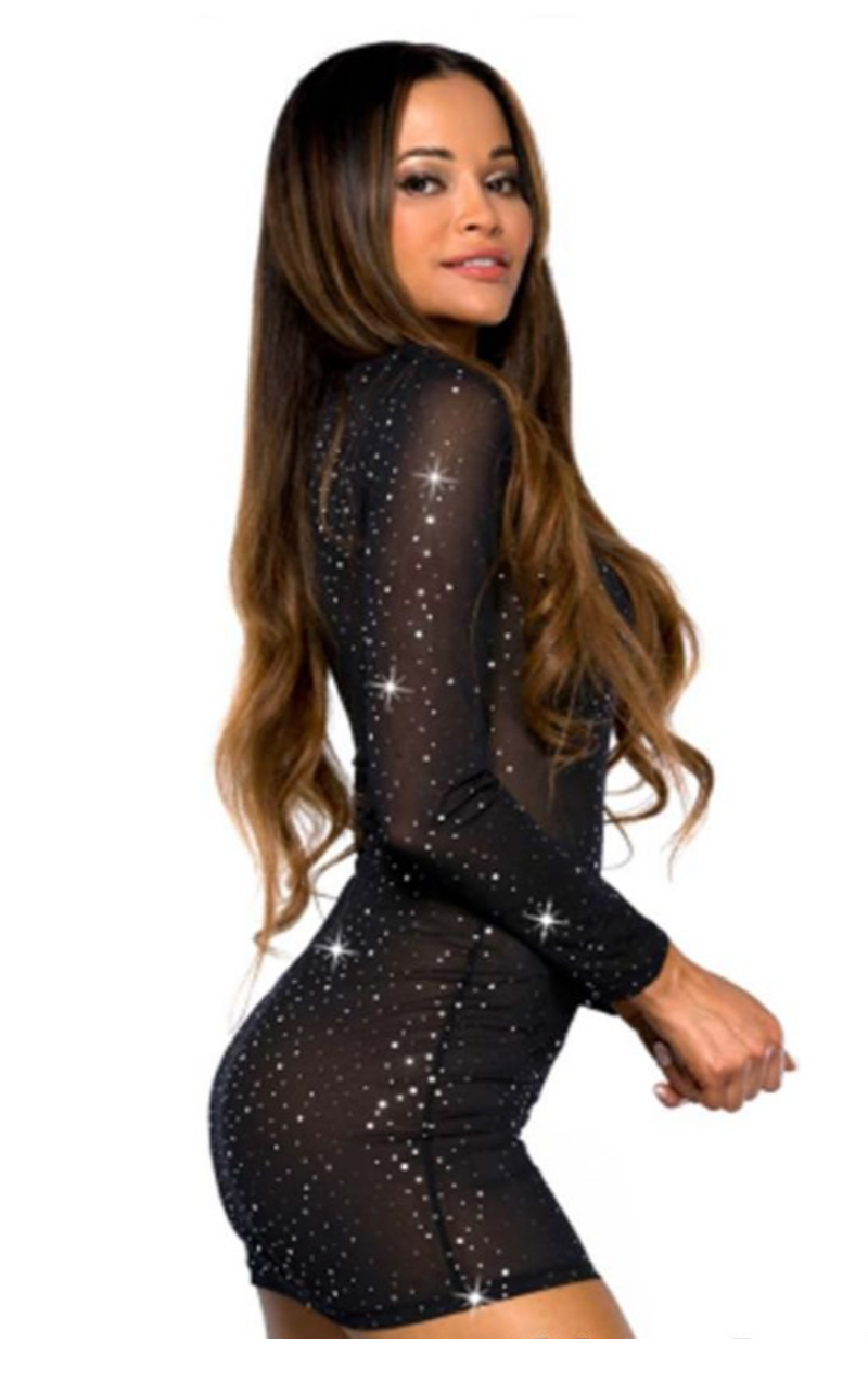 Sparkle Chiffon Long Sleeve Mini Dress - Model Express Vancouver