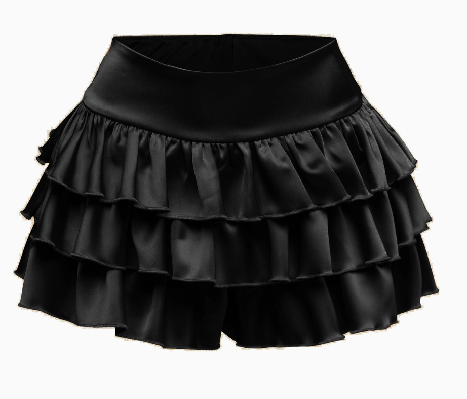 Ruffle Satin Shorts Black - Model Express Vancouver
