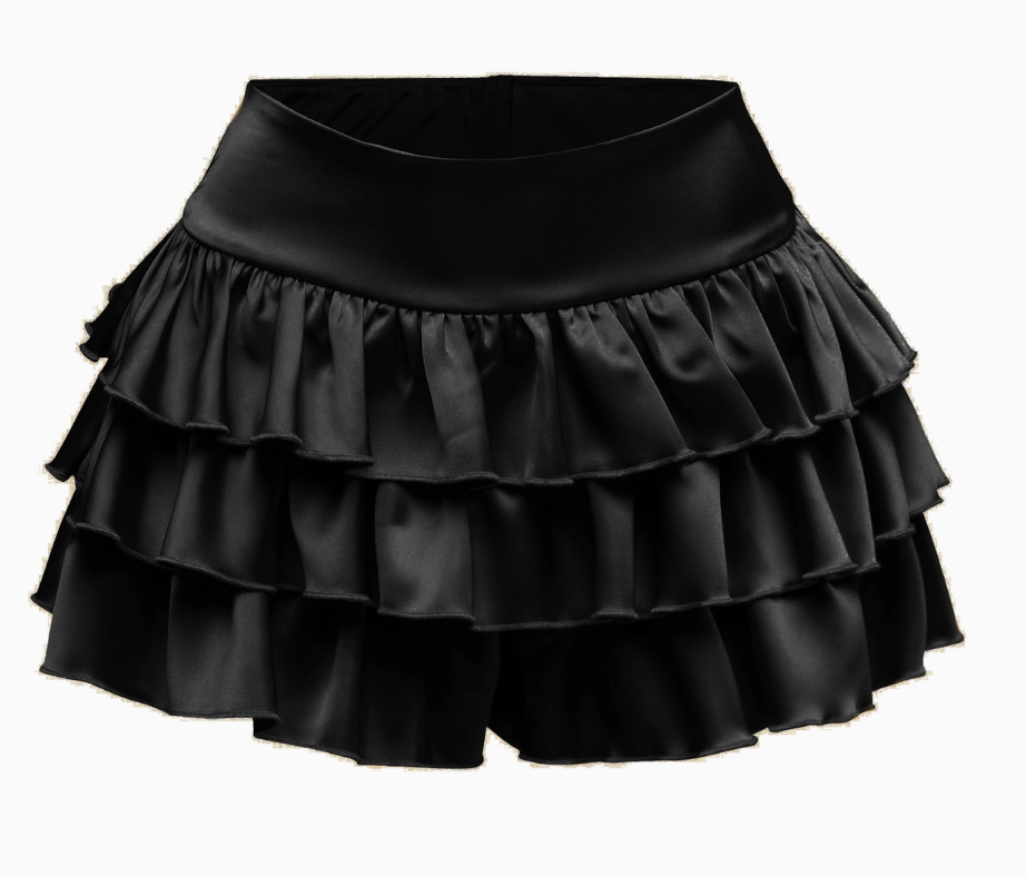 Ruffle Satin Shorts Black - Model Express Vancouver