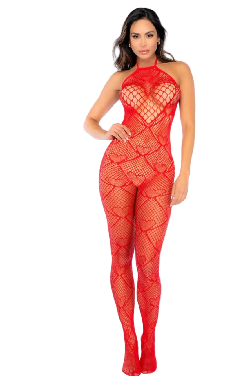 Heart Fishnet Bodystocking with Rhinestones - Model Express Vancouver