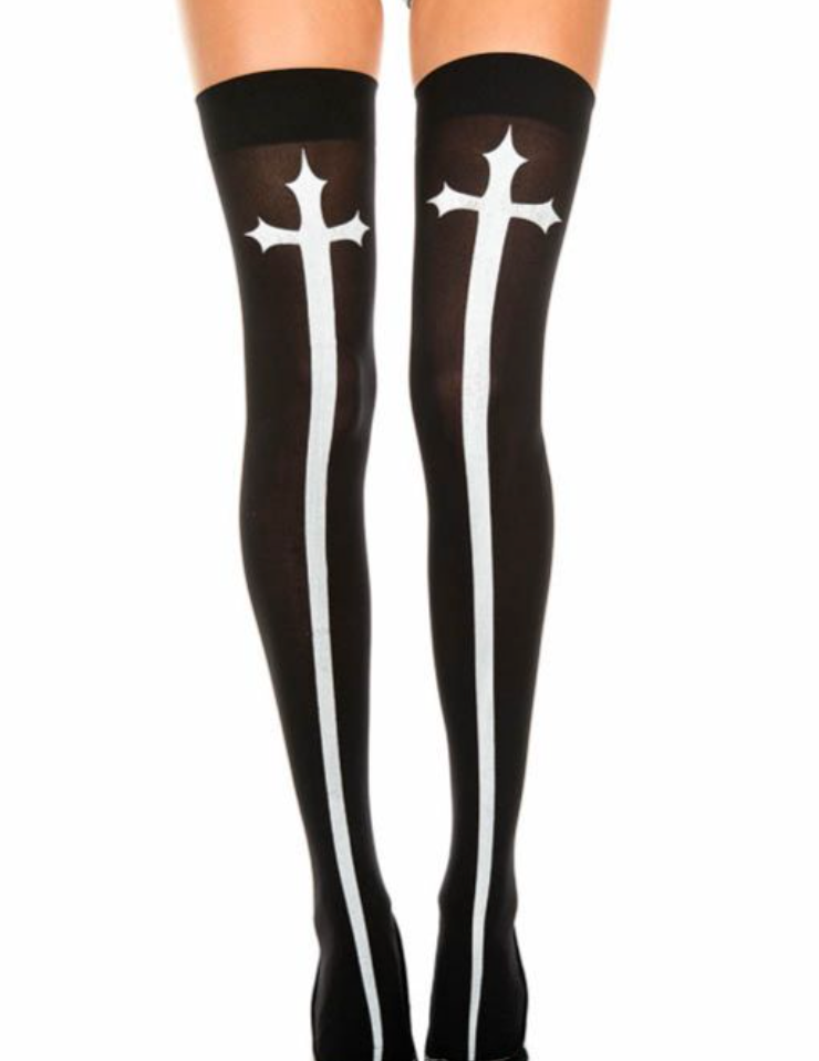 Gothic Cross Thigh Highs Black - Model Express Vancouver