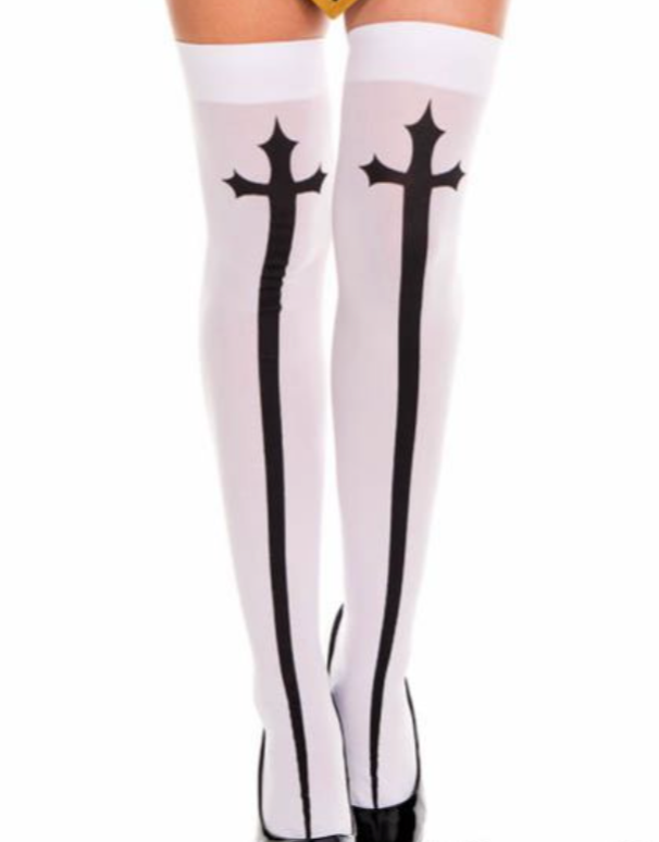 Gothic Cross Thigh Highs White - Model Express Vancouver