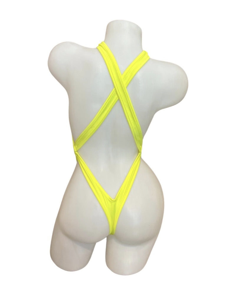 Cross Shoulder Bodysuit Neon Yellow - Model Express Vancouver