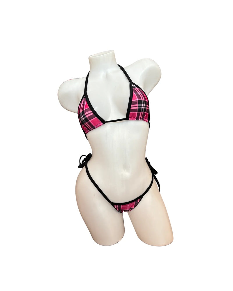 Plaid Micro Bikini with Tie Sides - Pink - Model Express Vancouver