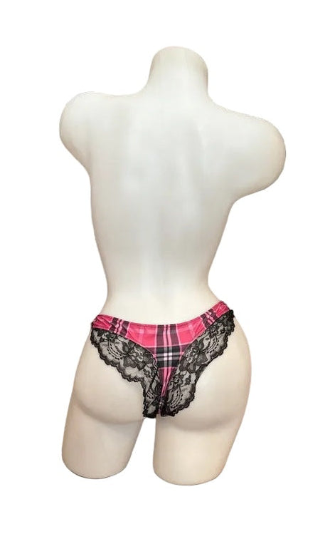 Lace Back Ruffle Clip Thong - Pink