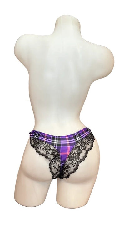 Lace Back Ruffle Clip Thong - Purple