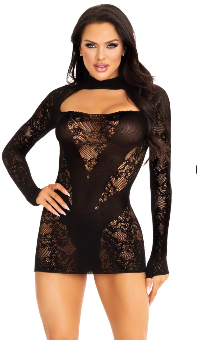 Lace Keyhole Mini Dress with Gloved Sleeves - Model Express Vancouver