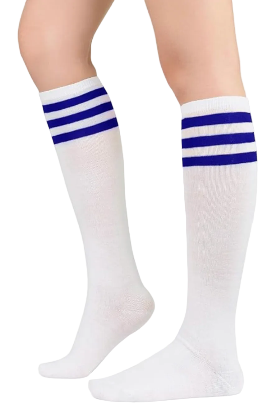 Athletic Knee High Socks - Blue Stripes - Model Express Vancouver