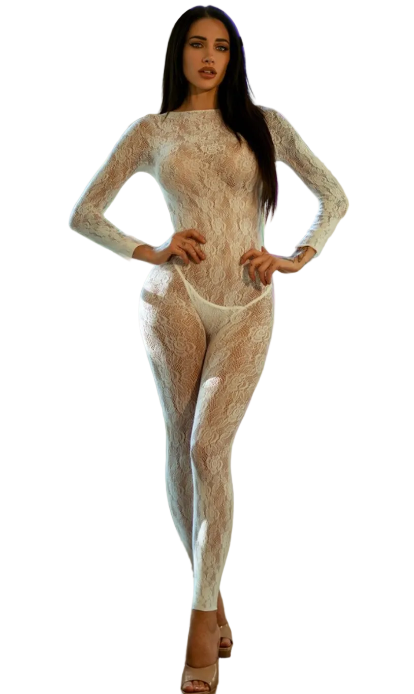 Full Lace Long Sleeve Bodystocking White