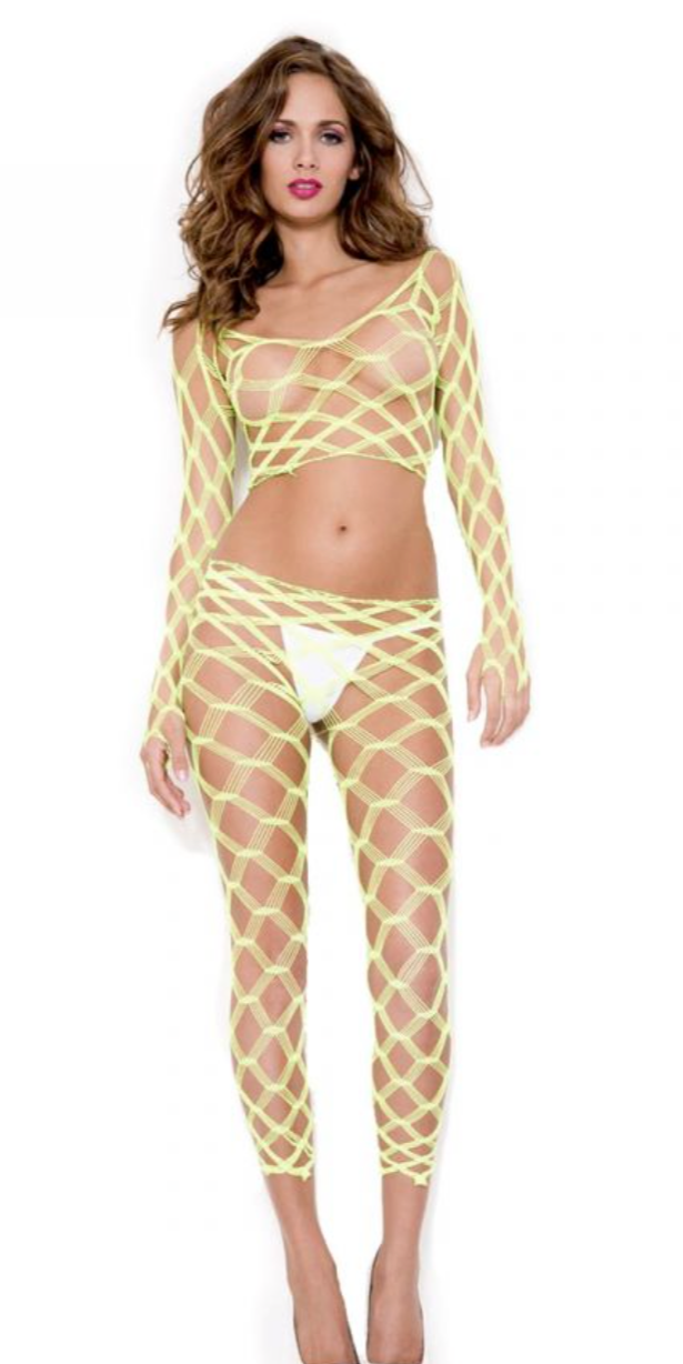 Spandex Multi Fence Net Cami with Footless Tights Neon Green