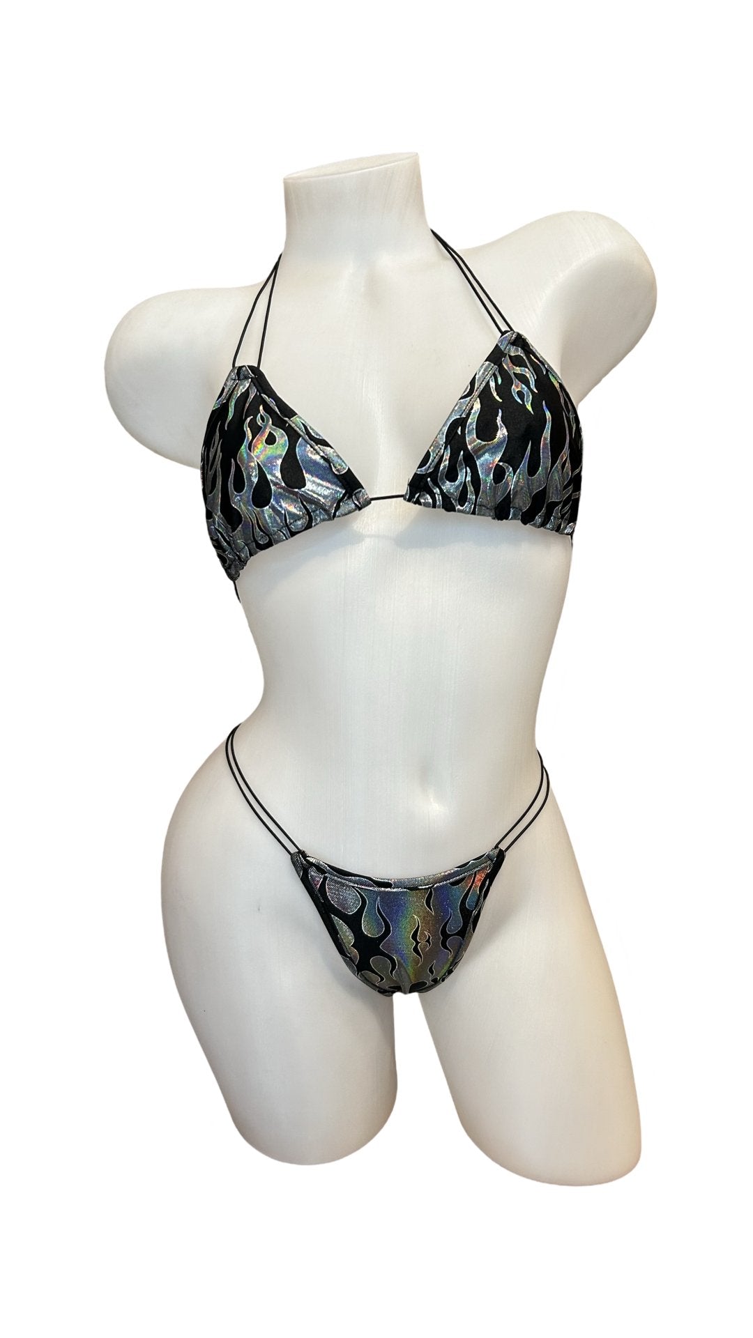 Double Thin String Bikini Silver Flames - Model Express Vancouver