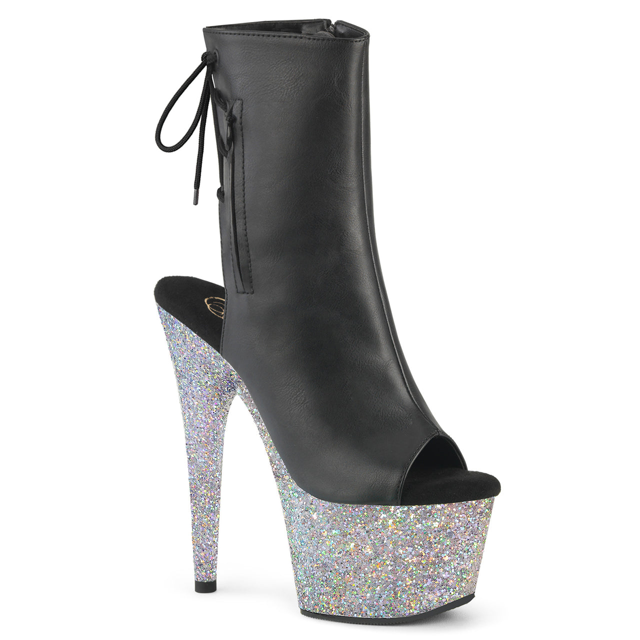 Pleasers Adore-1018Lg - Blk Faux Leather/Slv Multi Glitter