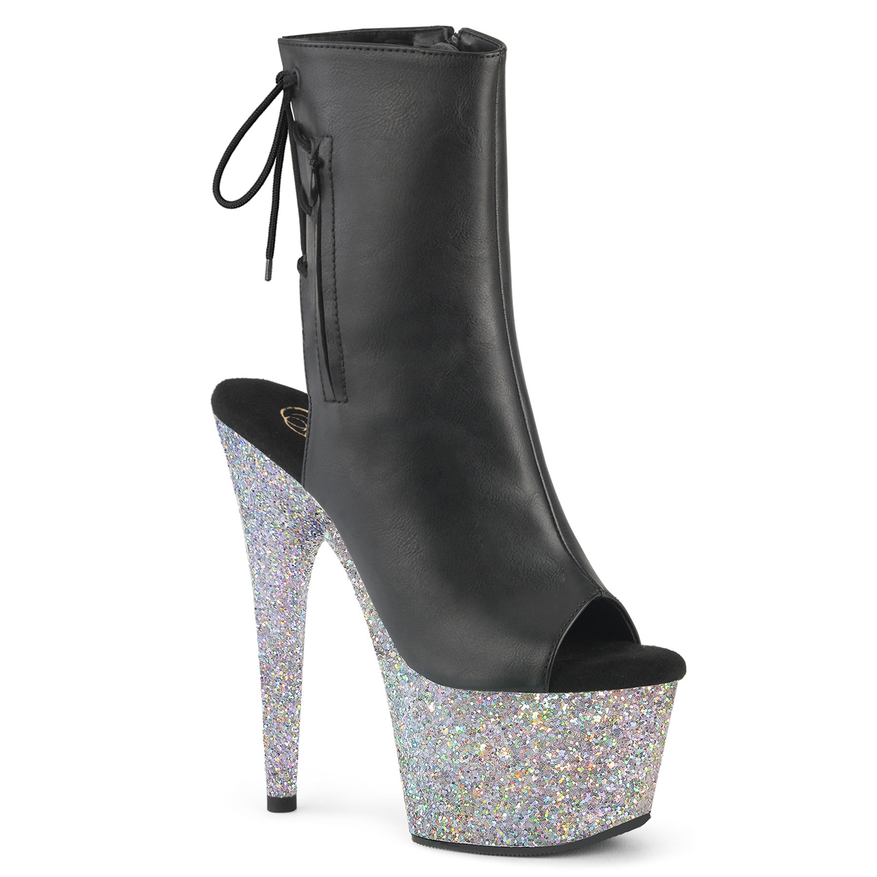 Pleasers Adore-1018Lg - Blk Faux Leather/Slv Multi Glitter