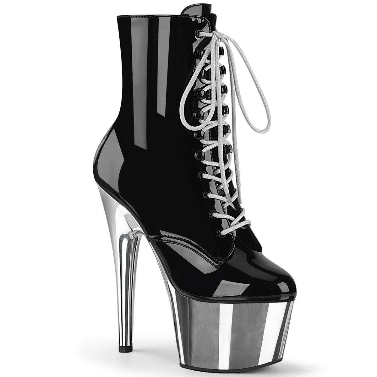 Pleasers Adore-1020 - Blk Pat/Slv Chrome