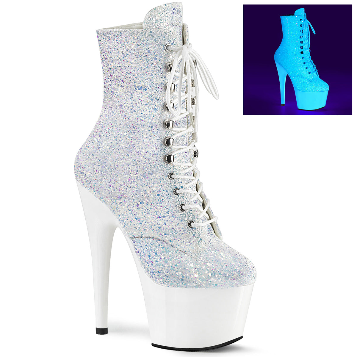 Pleasers Adore-1020Lg - Neon White Multi Glitter/Neon White