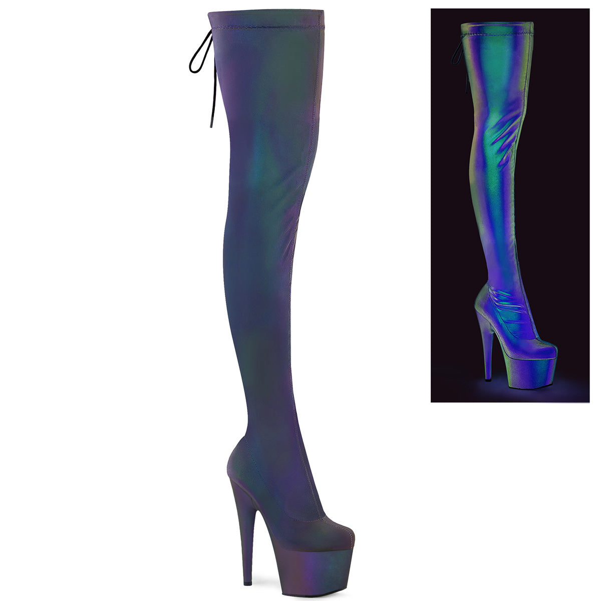 Pleasers Adore-3008Refl - Stretch Green-Purple Refllective/M