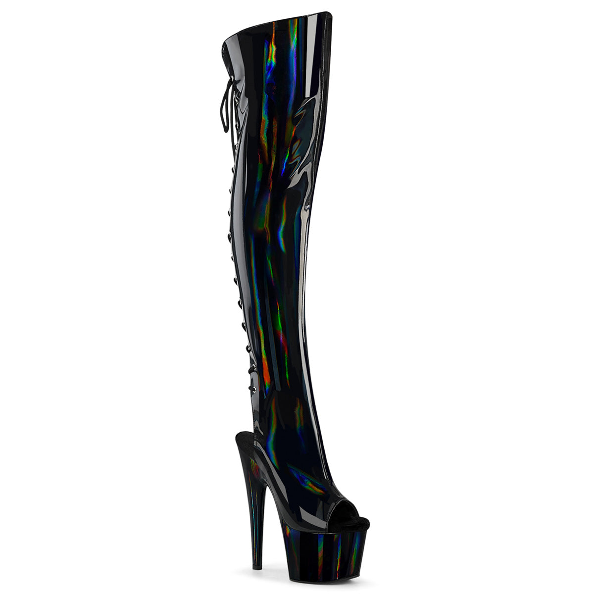 Pleasers Adore-3019Hwr - Blk Str. Holo/Blk Holo