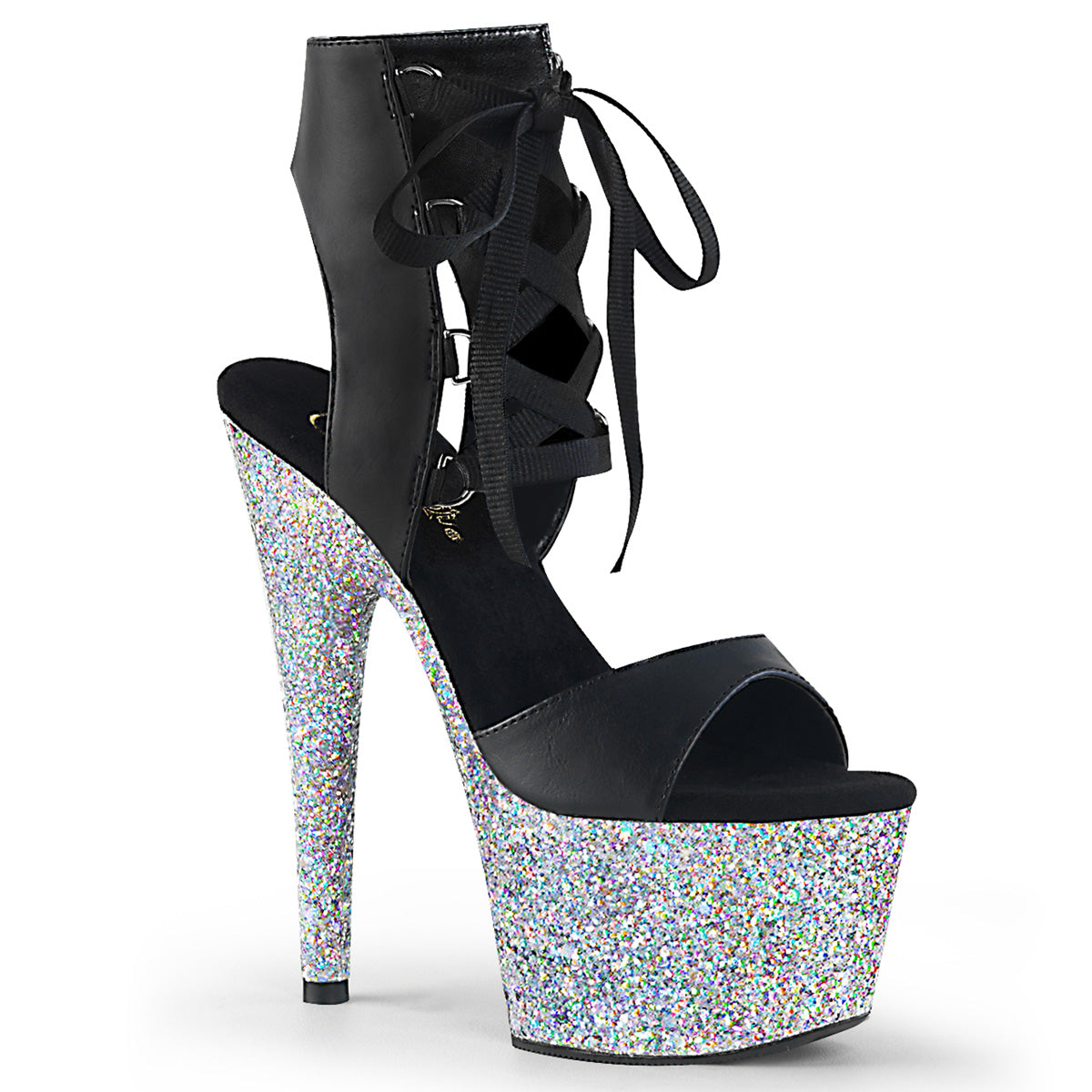 Pleasers Adore-700-14Lg - Blk Faux Leather/Slv Multi Glitter