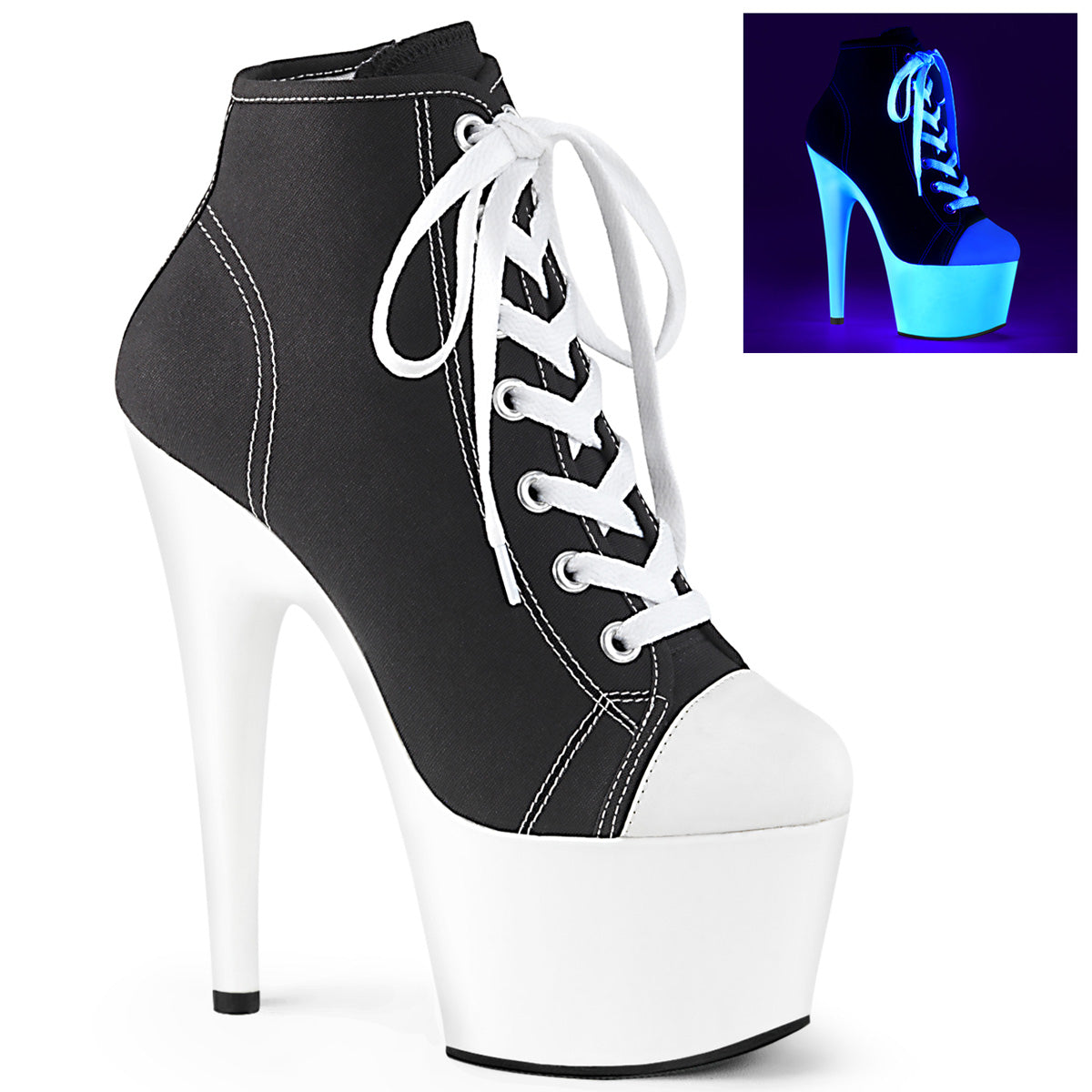 Pleasers Adore-700Sk-02 - Blk Canvas/Neon White