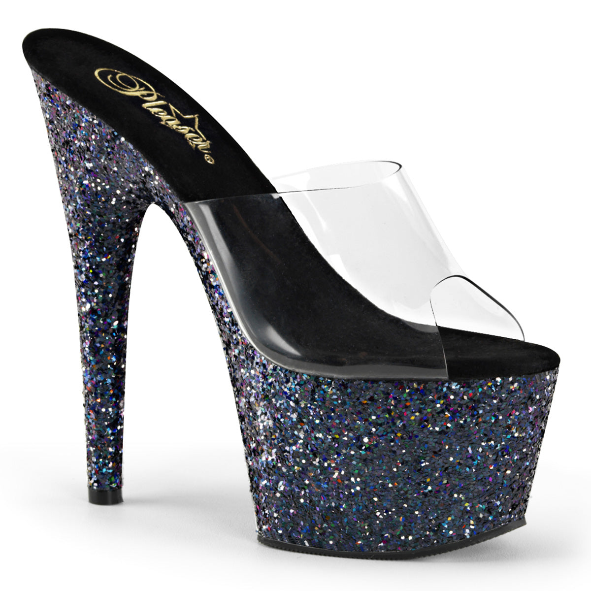 Pleasers Adore-701Lg - Clr/Blk Holo Glitter